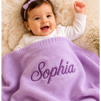 Personalised Embroidered 100% cotton knitted blanket lilac
