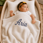 Personalised Embroidered 100% cotton Knitted blanket Beige