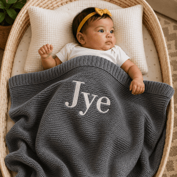 Personalised Embroidered 100% cotton Knitted blanket Dark Grey