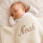 Personalised Embroidered 100% cotton knitted blanket Ivory
