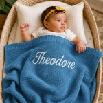 Personalised Embroidered 100% cotton knitted blanket teal