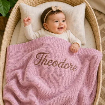 Personalised Embroidered 100% cotton knitted blanket light pink