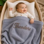 Personalised Embroidered 100% cotton Knitted blanket Grey