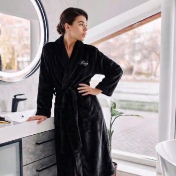 Personalised Snuggly Plush Robe Black