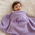 Personalised Embroidered 100% cotton knitted blanket lilac