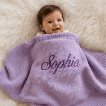 Personalised Embroidered 100% cotton knitted blanket lilac